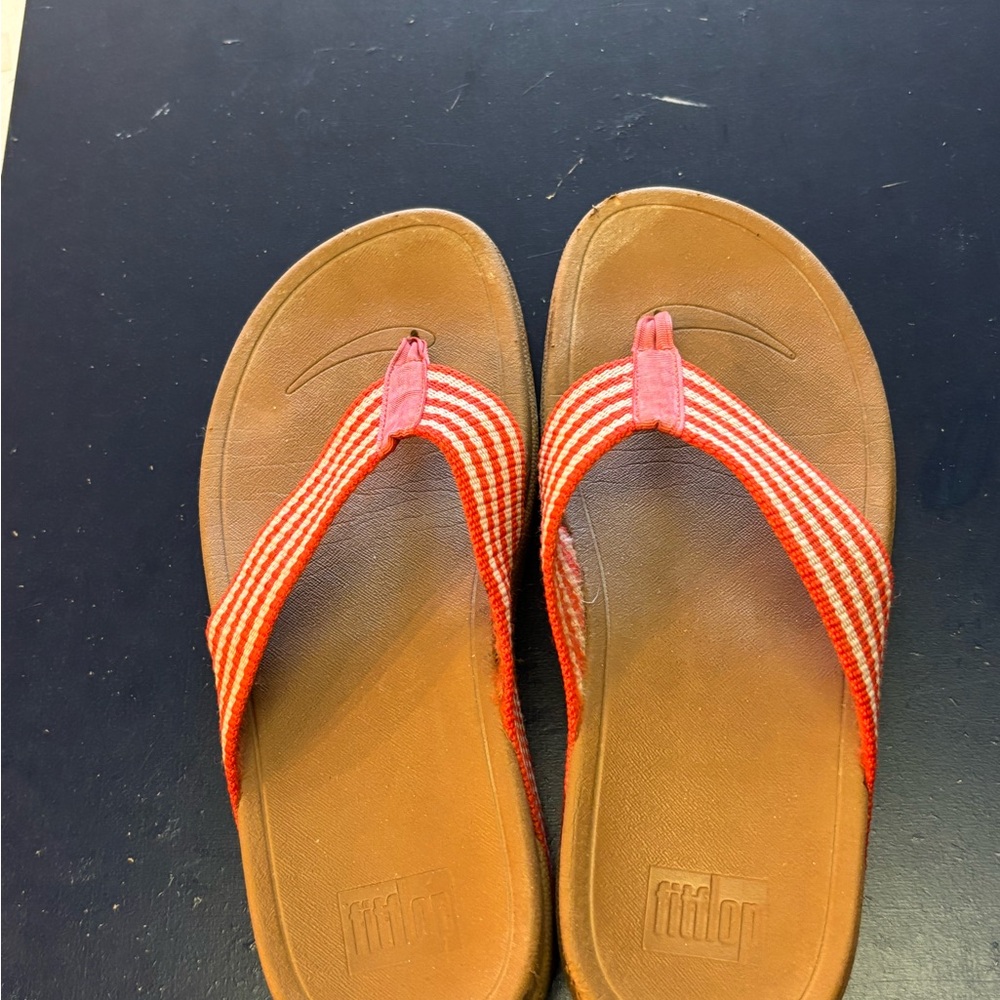 FitFlop Women's Red and Tan Striped Sandals